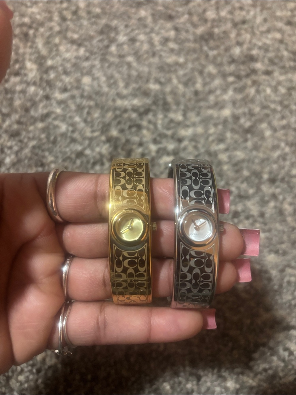 2 vintage Coach Signature Bangle Watches in Gold and Silver
